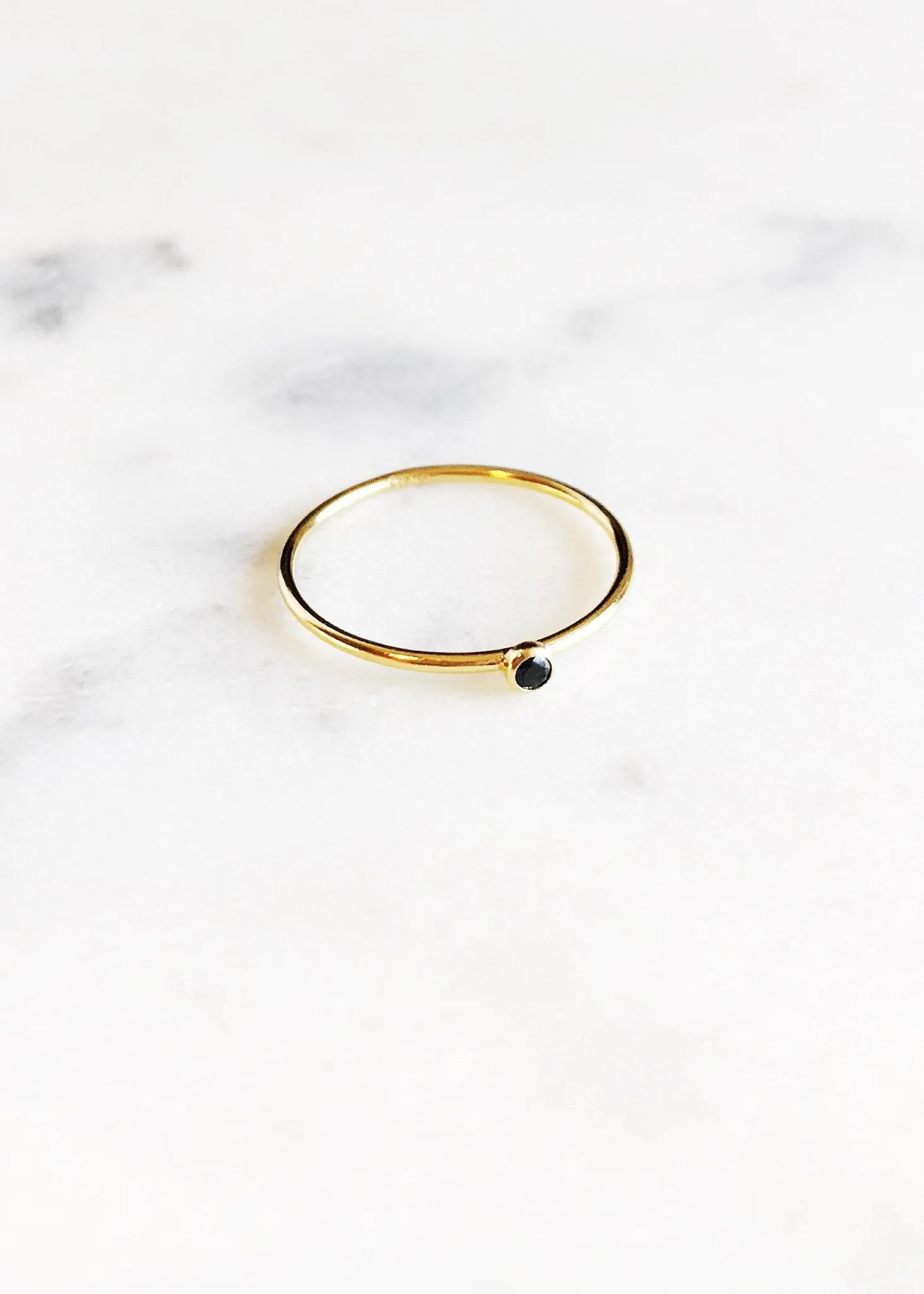 Sale - Dainty Black Cubic Zirconia Gold Stacking Ring - Kalama