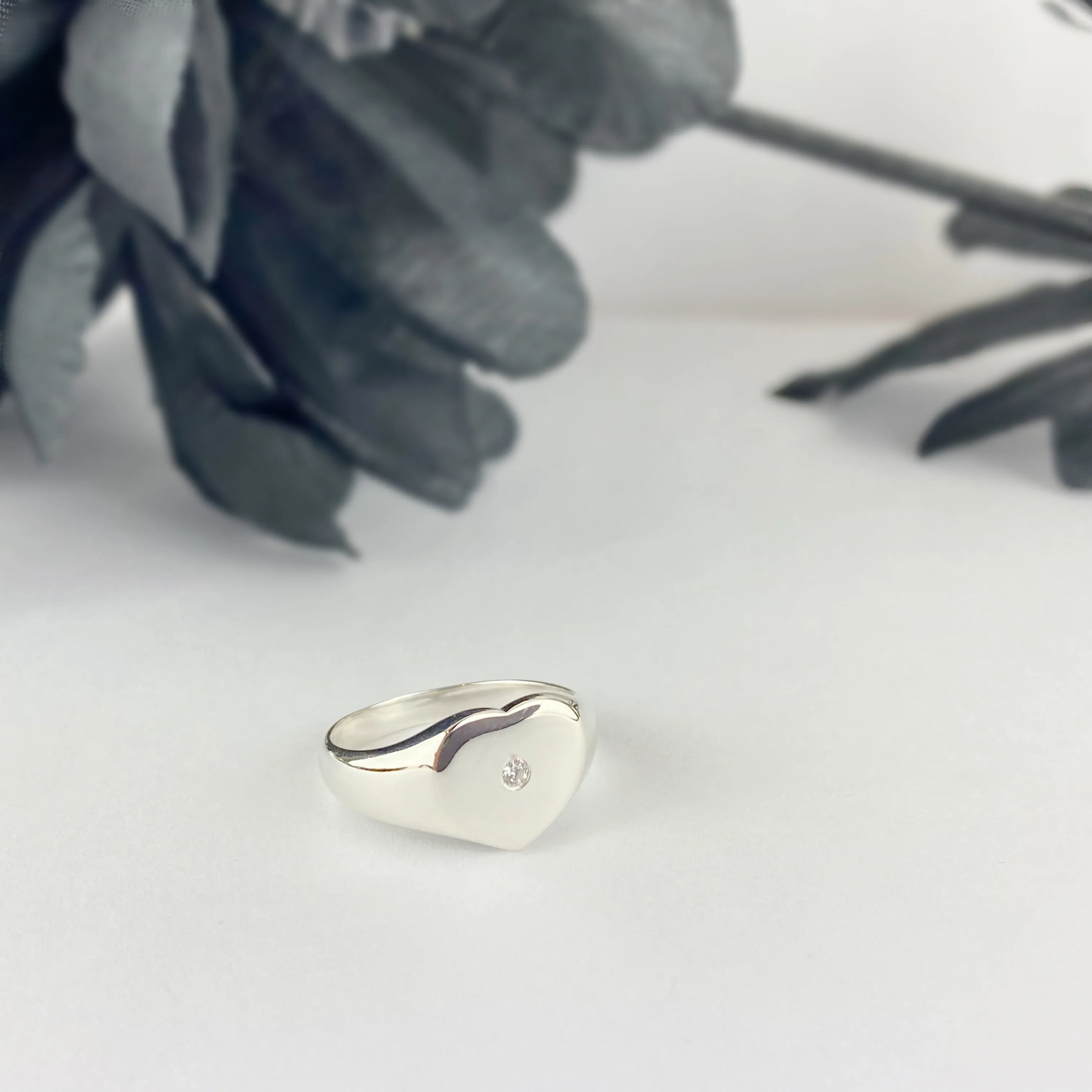 Silver Heart Signet Ring - SR2078