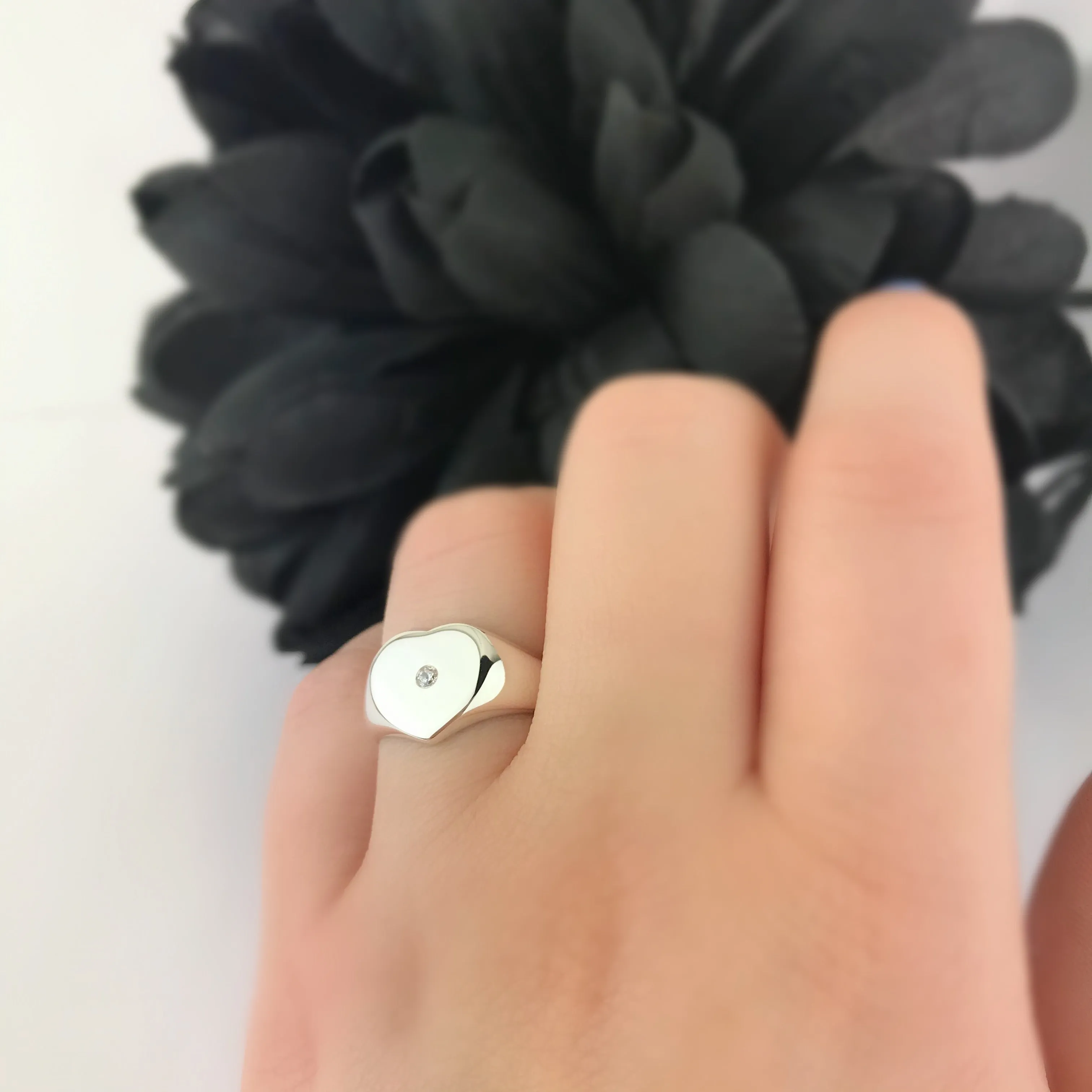 Silver Heart Signet Ring - SR2078