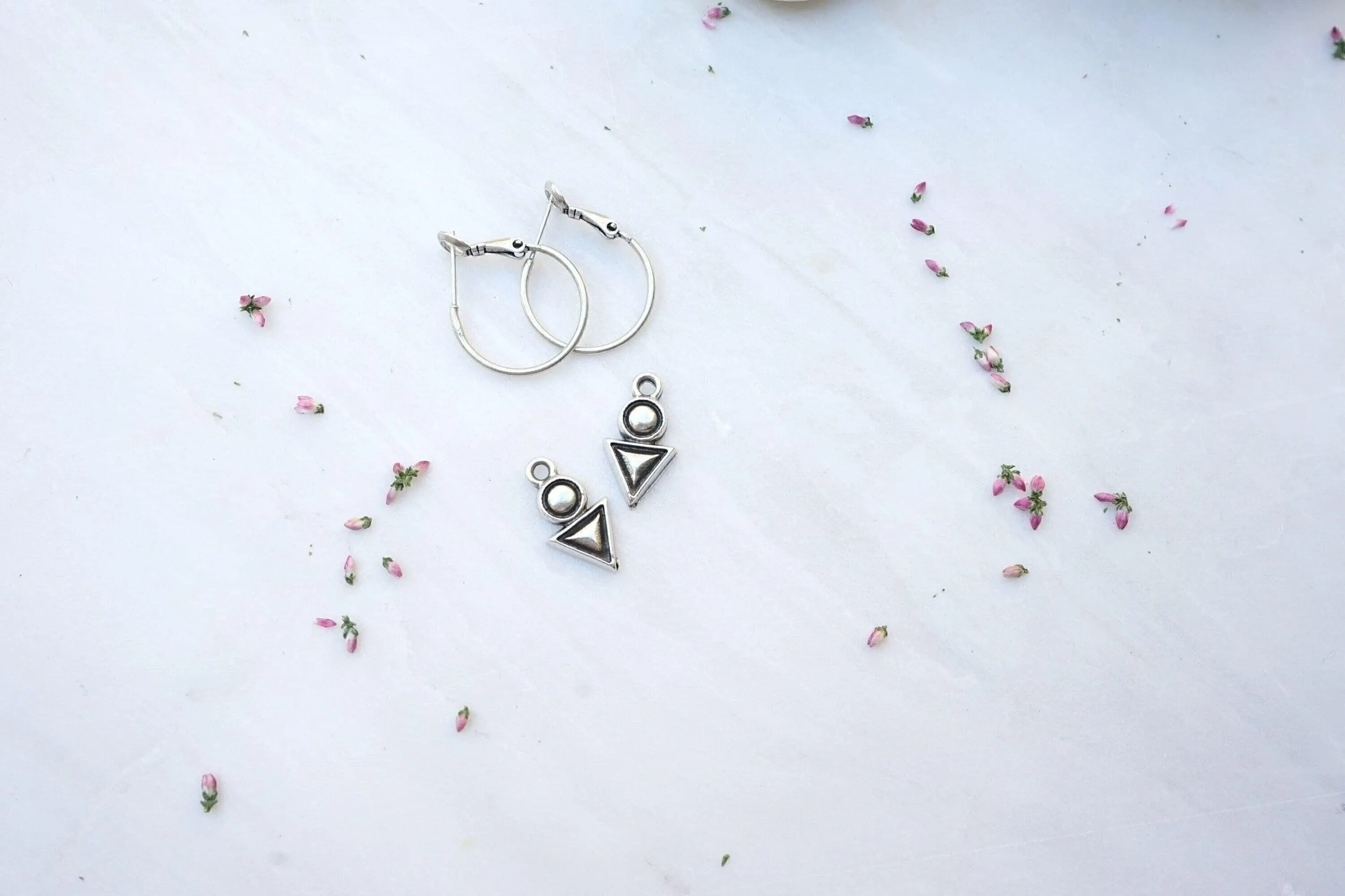 Silver Hoop Earrings with Geometric Charm