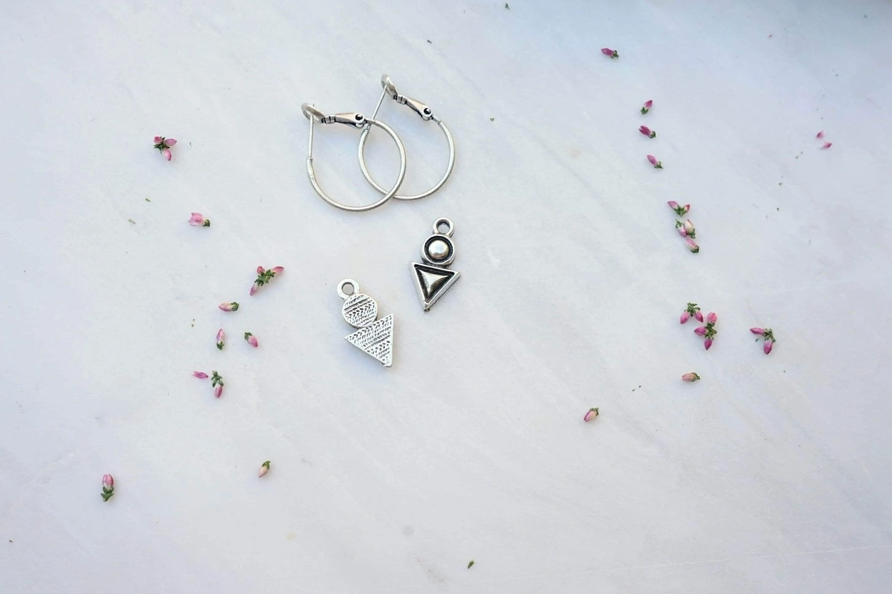 Silver Hoop Earrings with Geometric Charm