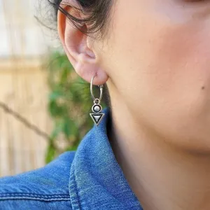 Silver Hoop Earrings with Geometric Charm