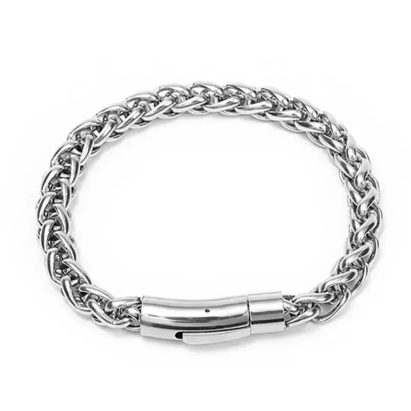 Silver Plated Braided Twist Chain Bracelet Men\'s Vintage Simple Foxtail Chain Cuff Bracelet Casual Jewelry Gift