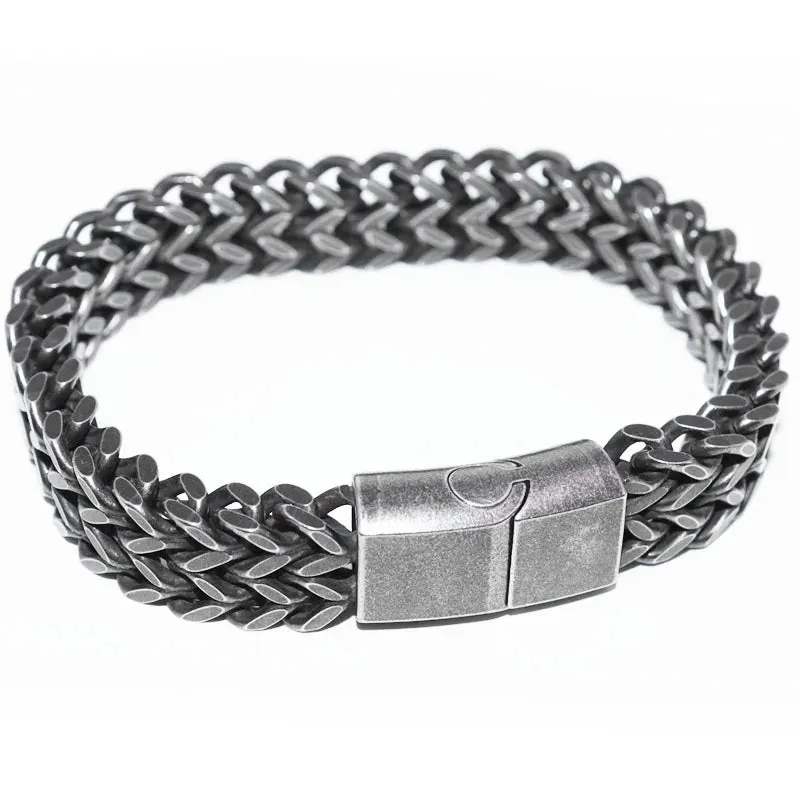 Silver Plated Braided Twist Chain Bracelet Men\'s Vintage Simple Foxtail Chain Cuff Bracelet Casual Jewelry Gift