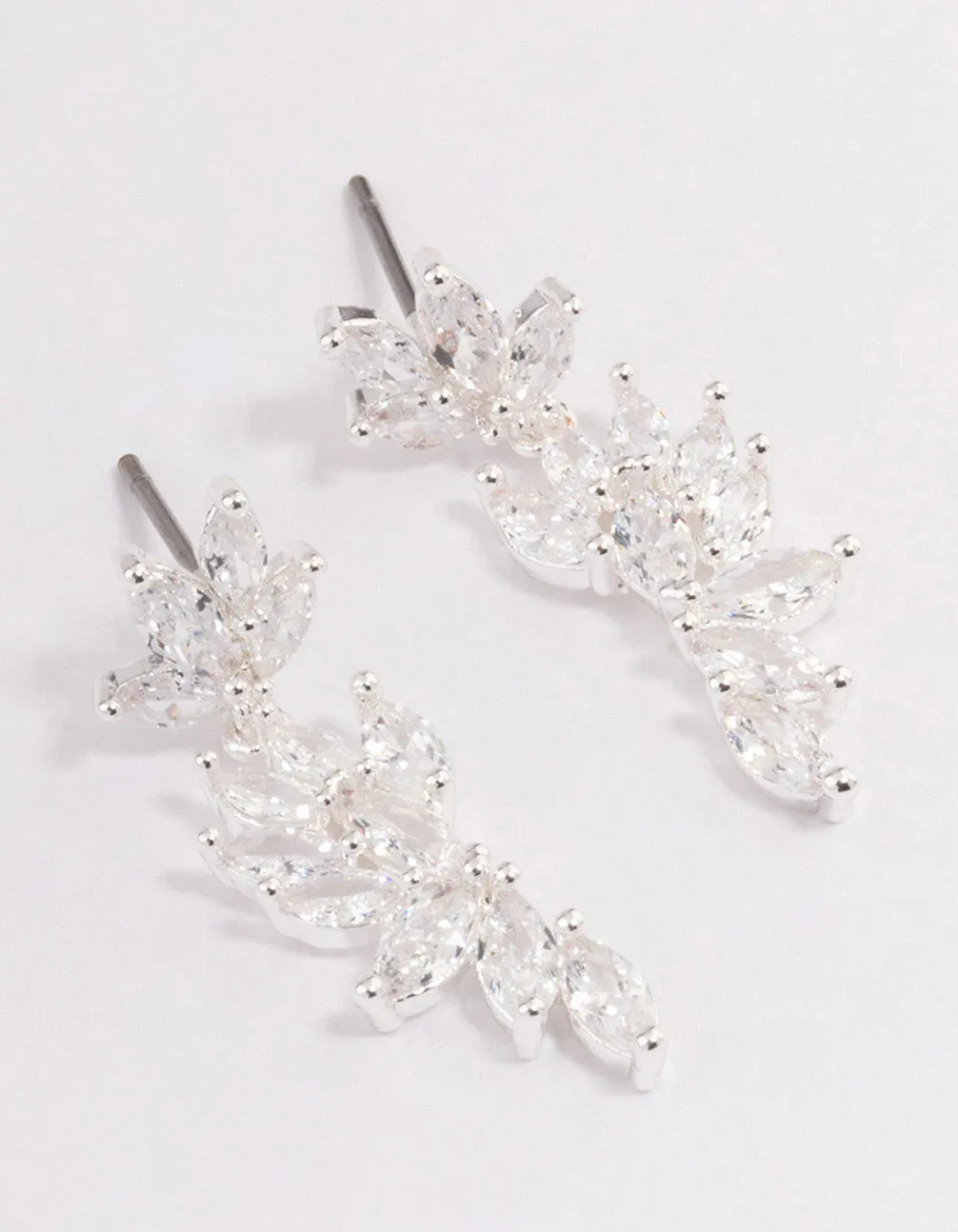 Silver Plated Cubic Zirconia Marquise Cluster Drop Earrings