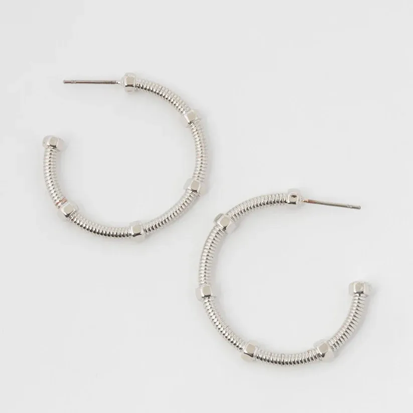 Silver Texture C Hoop Earrings