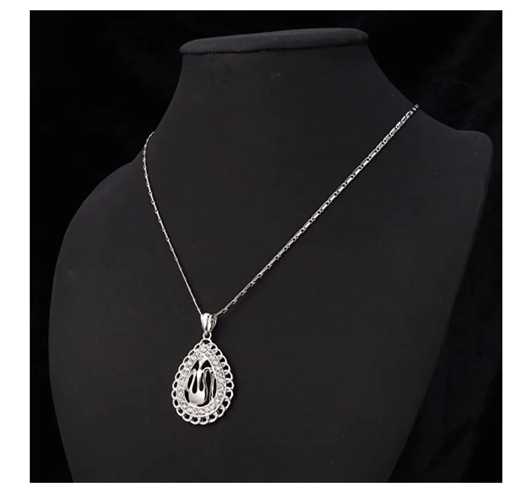 Simulated Diamond Oval Necklace Allah Pendant Jewelry Gift Muslim Chain Allah Islamic Gold Silver Color Metal Alloy 22in.