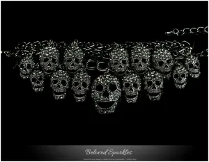 Skulls Cluster Black Goth Fashion Crystal Bracelet - 6.5in