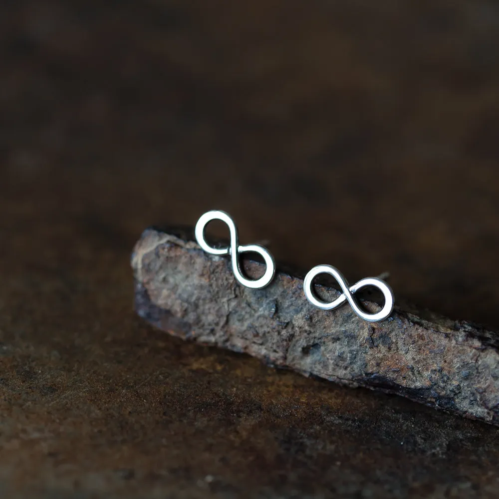 Small Handmade Silver Infinity Earrings, Simple modern everyday studs