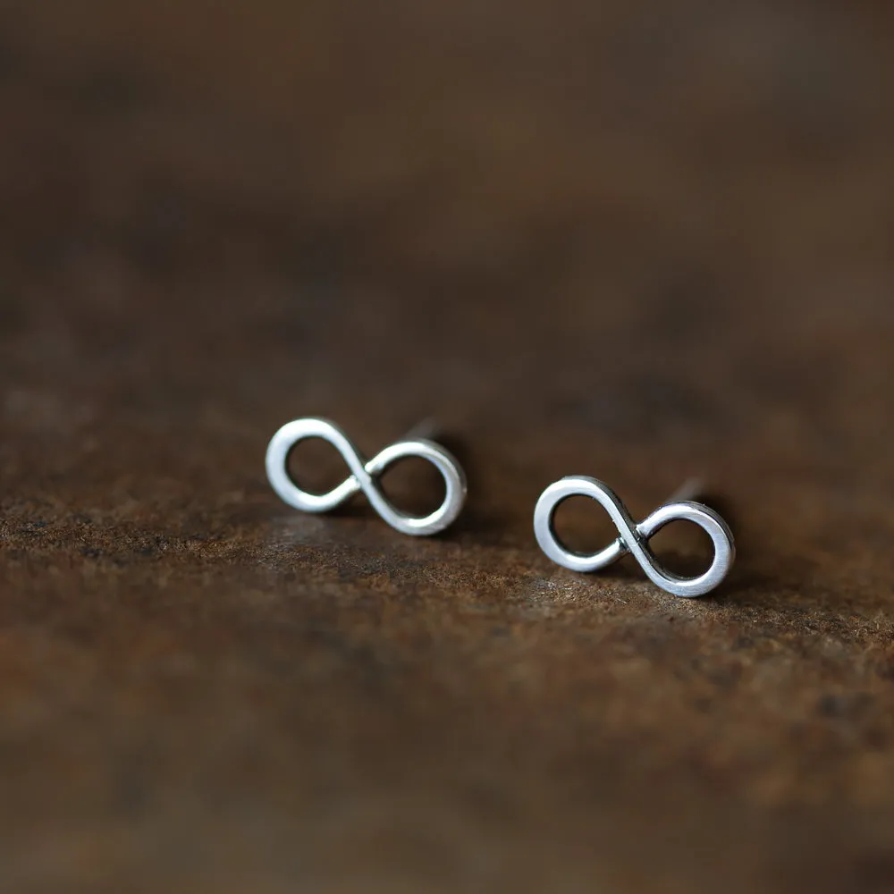 Small Handmade Silver Infinity Earrings, Simple modern everyday studs