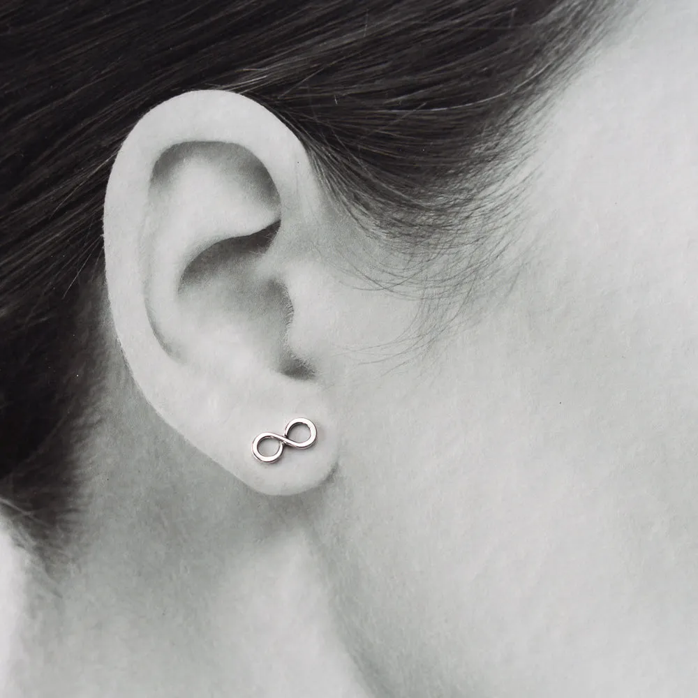 Small Handmade Silver Infinity Earrings, Simple modern everyday studs