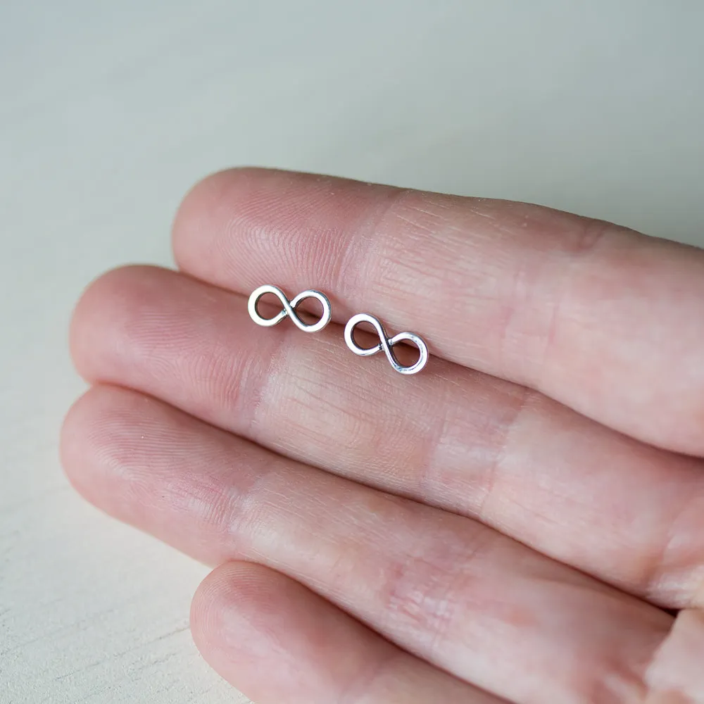 Small Handmade Silver Infinity Earrings, Simple modern everyday studs