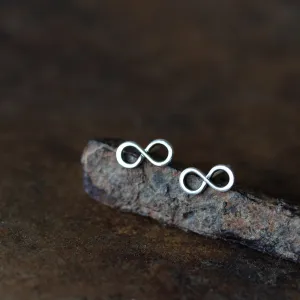 Small Handmade Silver Infinity Earrings, Simple modern everyday studs