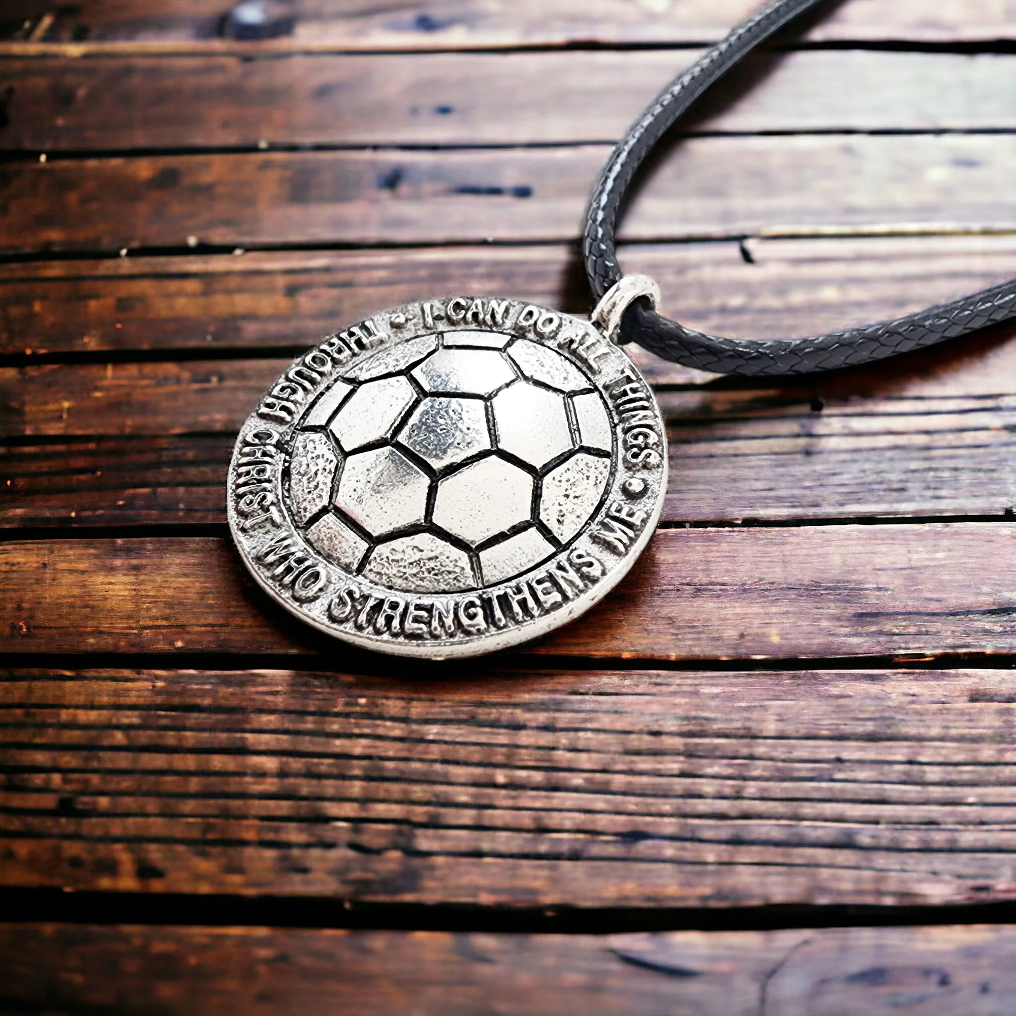 Soccer Necklace on Black Cord