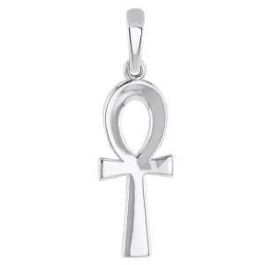 Solid 14k White Gold Polished Egyptian Ankh Cross Charm Pendant