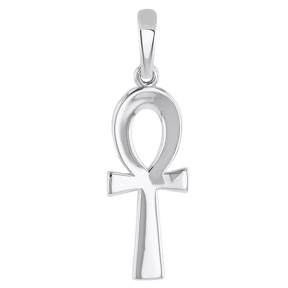 Solid 14k White Gold Polished Egyptian Ankh Cross Charm Pendant