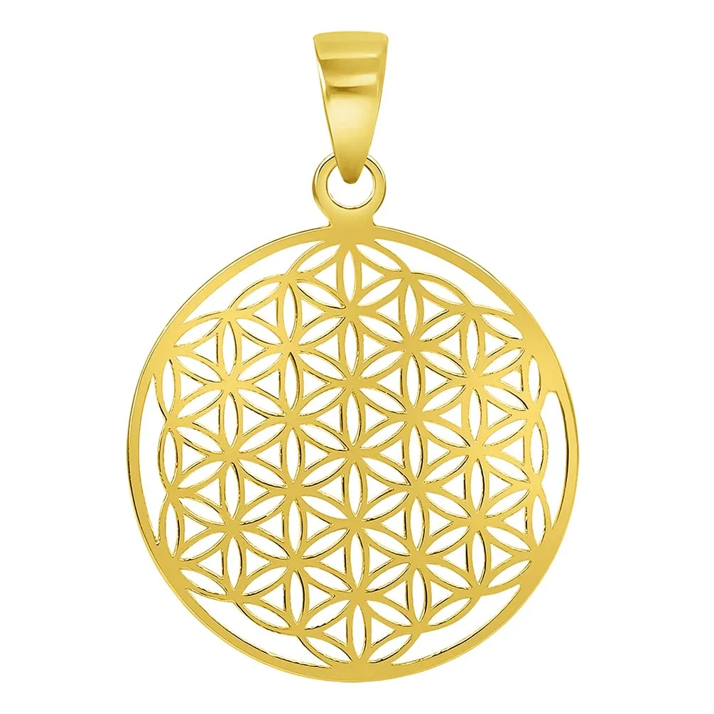 Solid 14k Yellow Gold Dainty Flower of Life Pendant