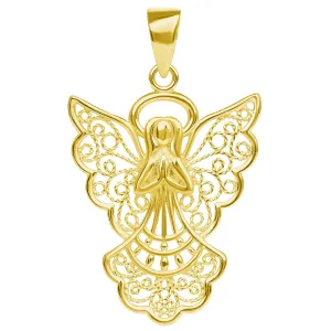 Solid 14k Yellow Gold Filigree Angel Pendant