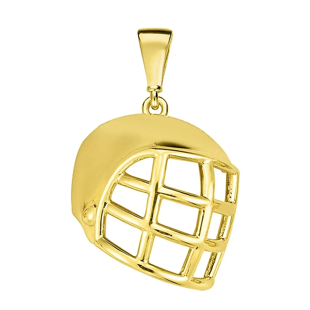 Solid 14k Yellow Gold Hockey Goalie Mask Pendant