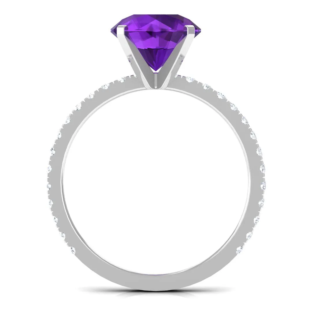 Solitaire Amethyst Engagement Ring with Diamond Side Stones