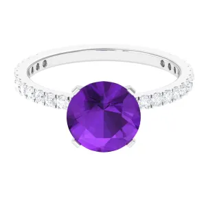 Solitaire Amethyst Engagement Ring with Diamond Side Stones