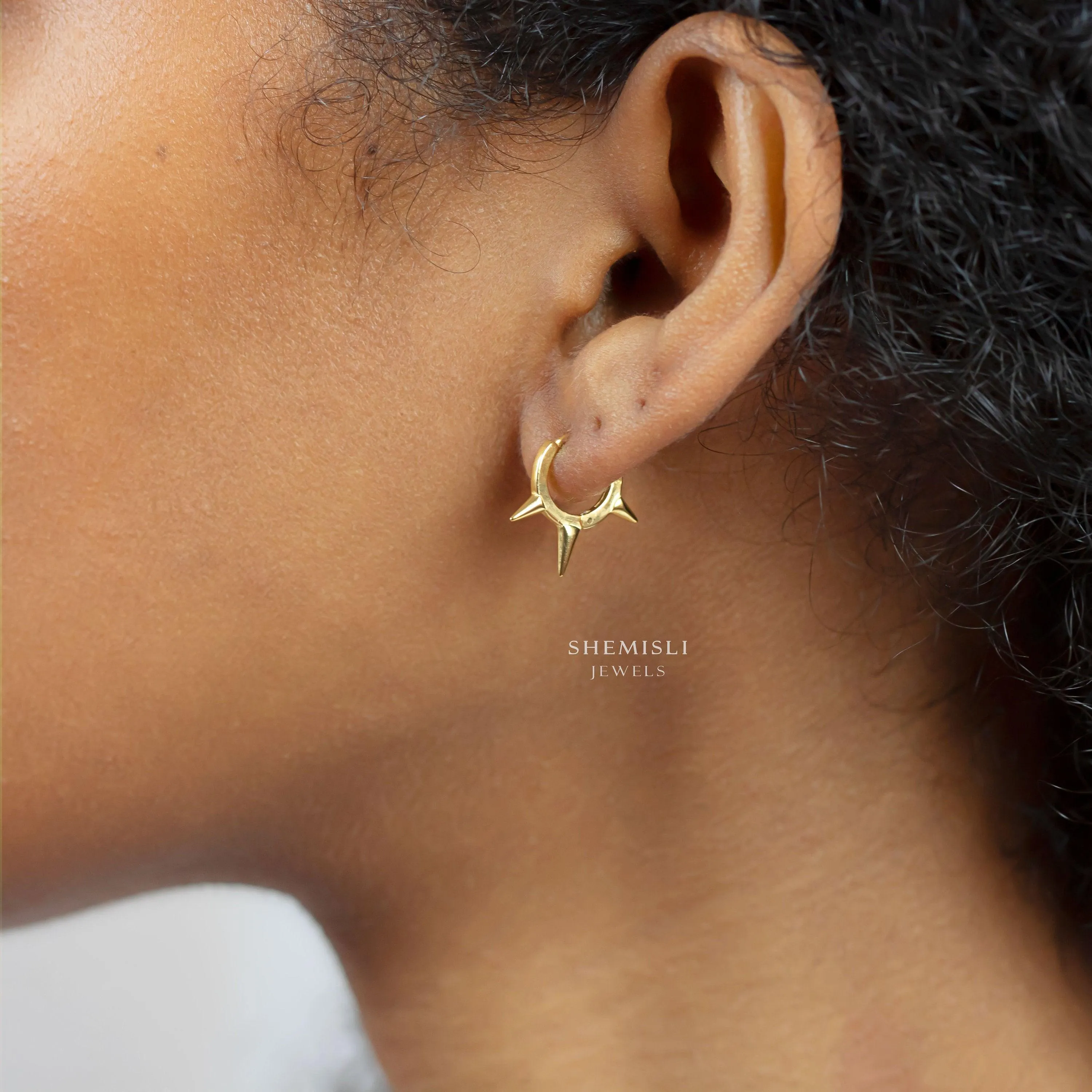 Spike Hoop Earrings, Huggies, Gold, Silver SHEMISLI SH093