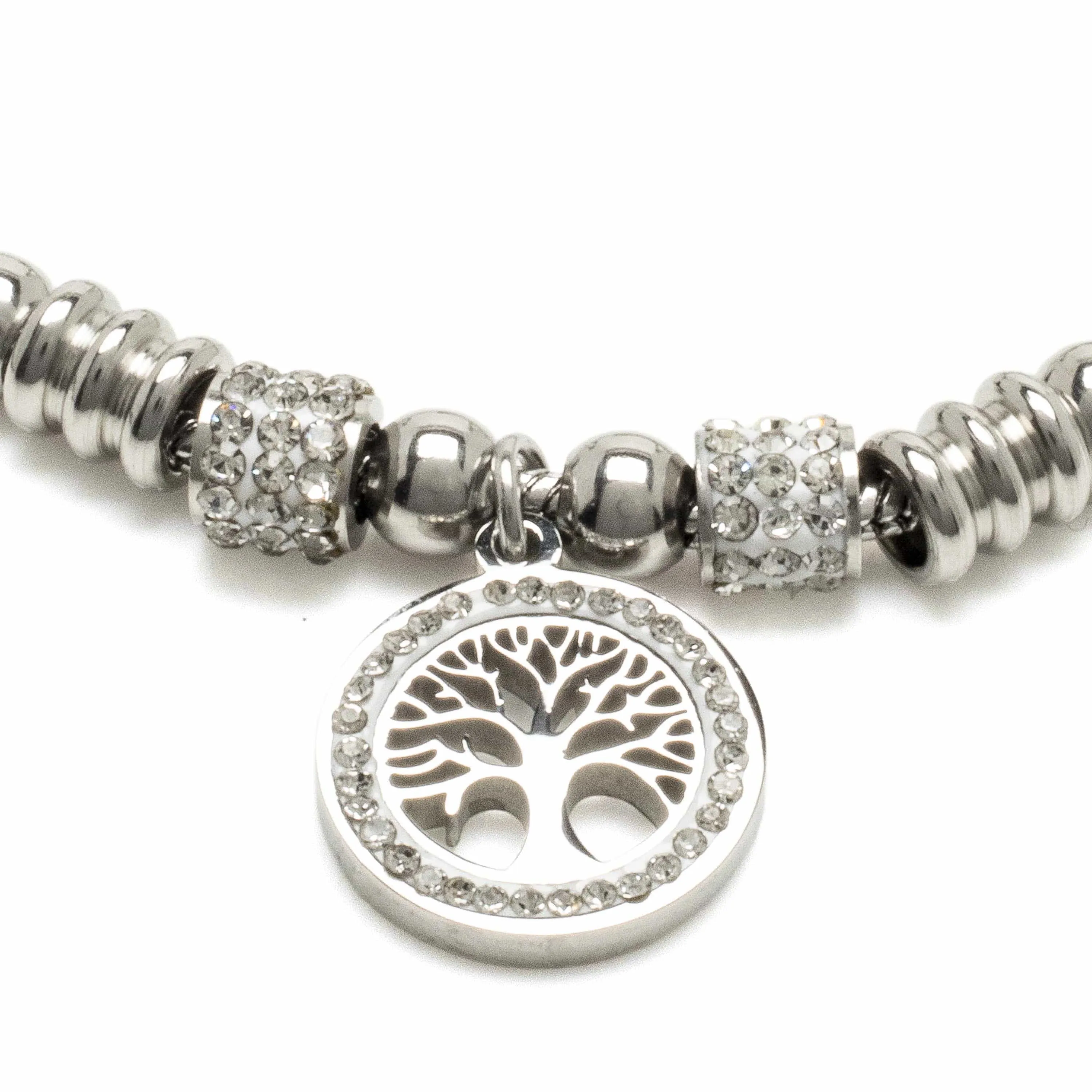 Steel Hearts Tree of Life Bead Bolo Bracelet