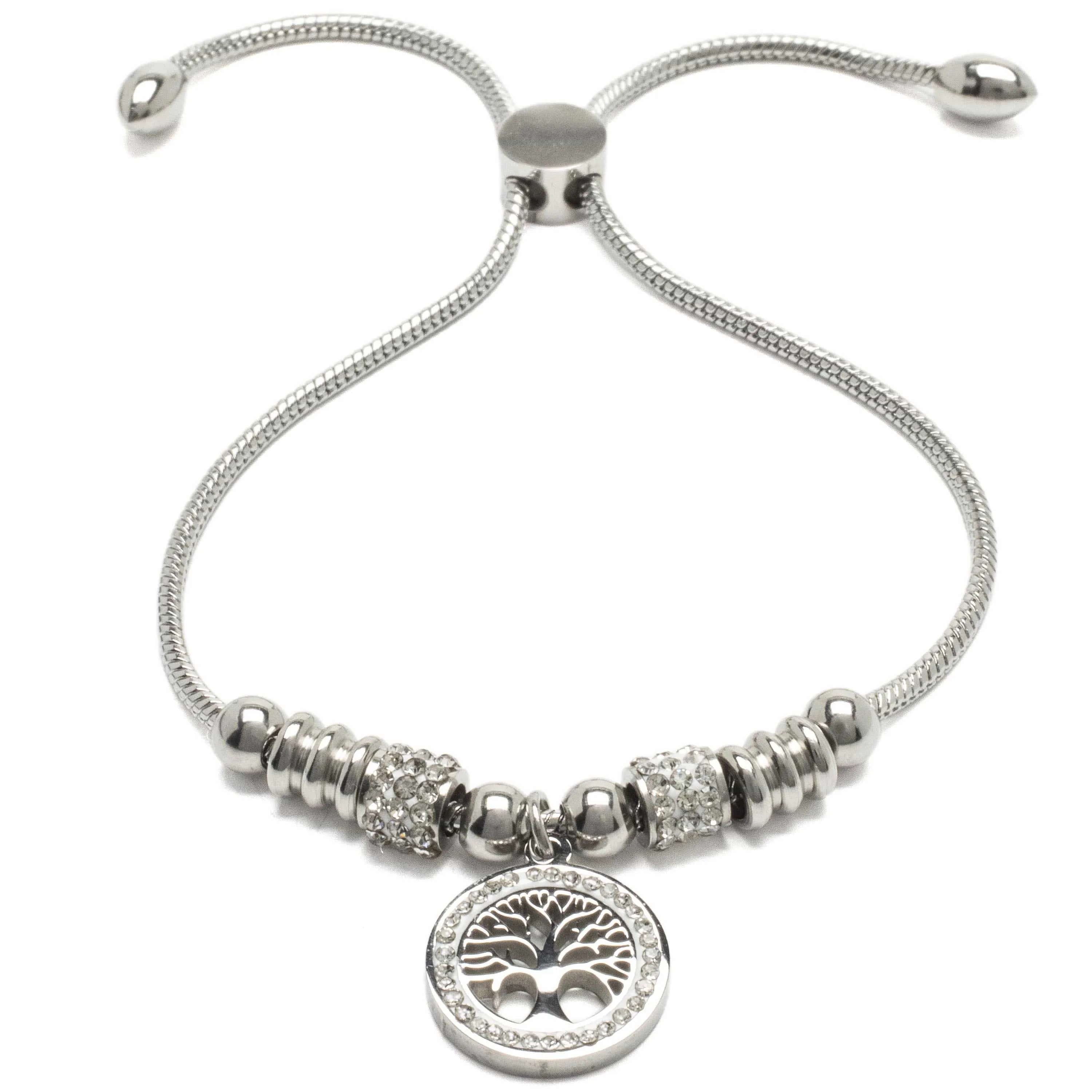 Steel Hearts Tree of Life Bead Bolo Bracelet