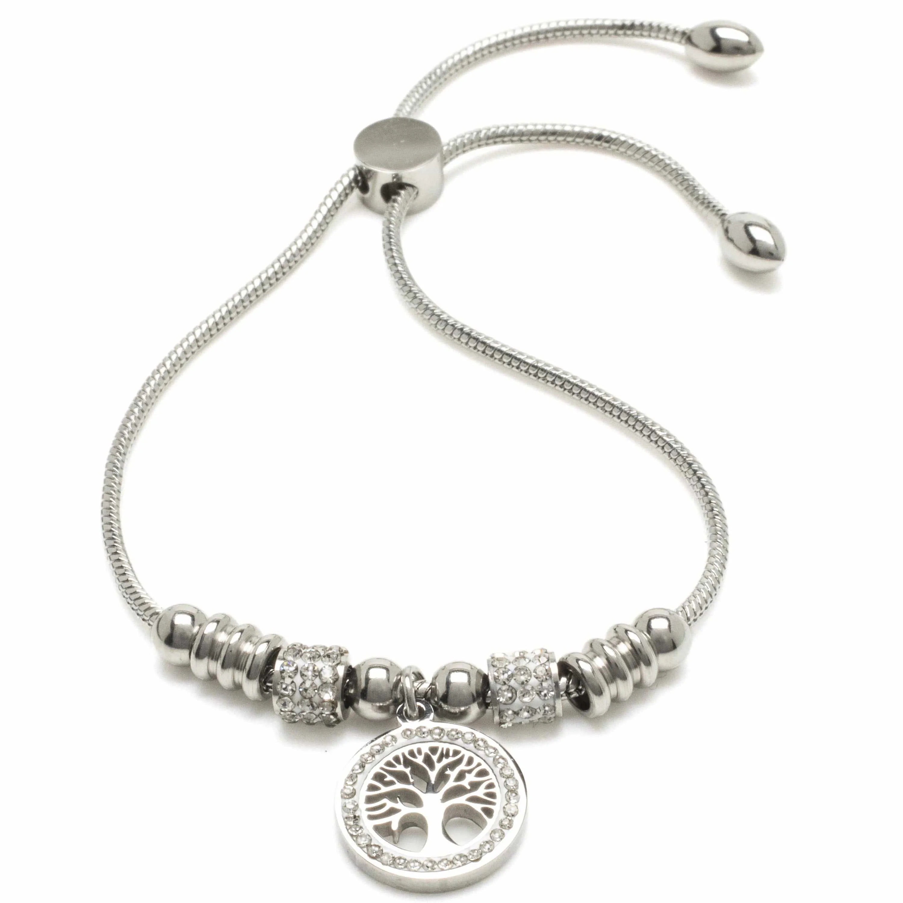 Steel Hearts Tree of Life Bead Bolo Bracelet