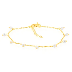 Sterling Silver Gold Plated Simulated Pearl Charm 19cm Bracelet