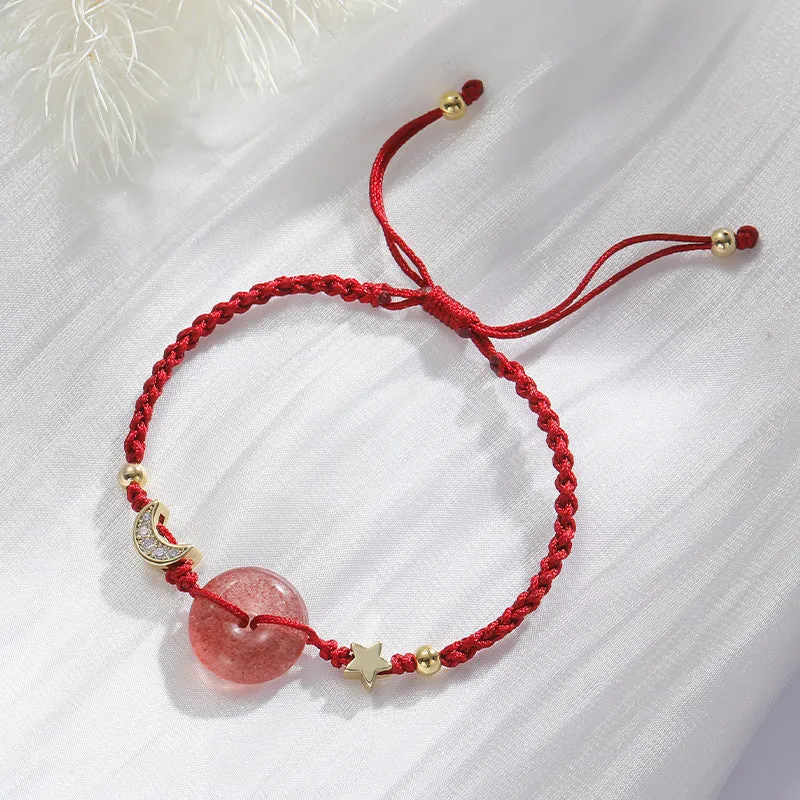 Strawberry Crystal Woven Bracelet for Women's Wealth and Red Rope Birthday Gift