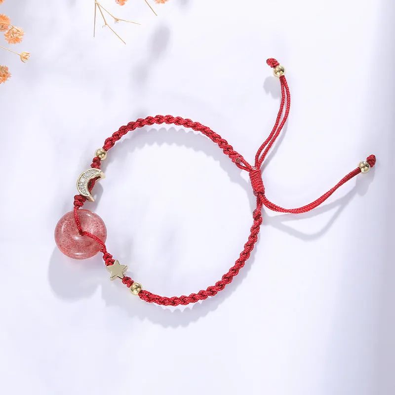 Strawberry Crystal Woven Bracelet for Women's Wealth and Red Rope Birthday Gift