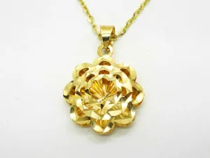 Sunburst Dia-Cut Filigree Charm Pendant Chain Necklace 14k Gold