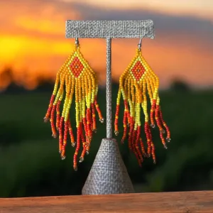 Sunset Orange Bead Fringe Earrings