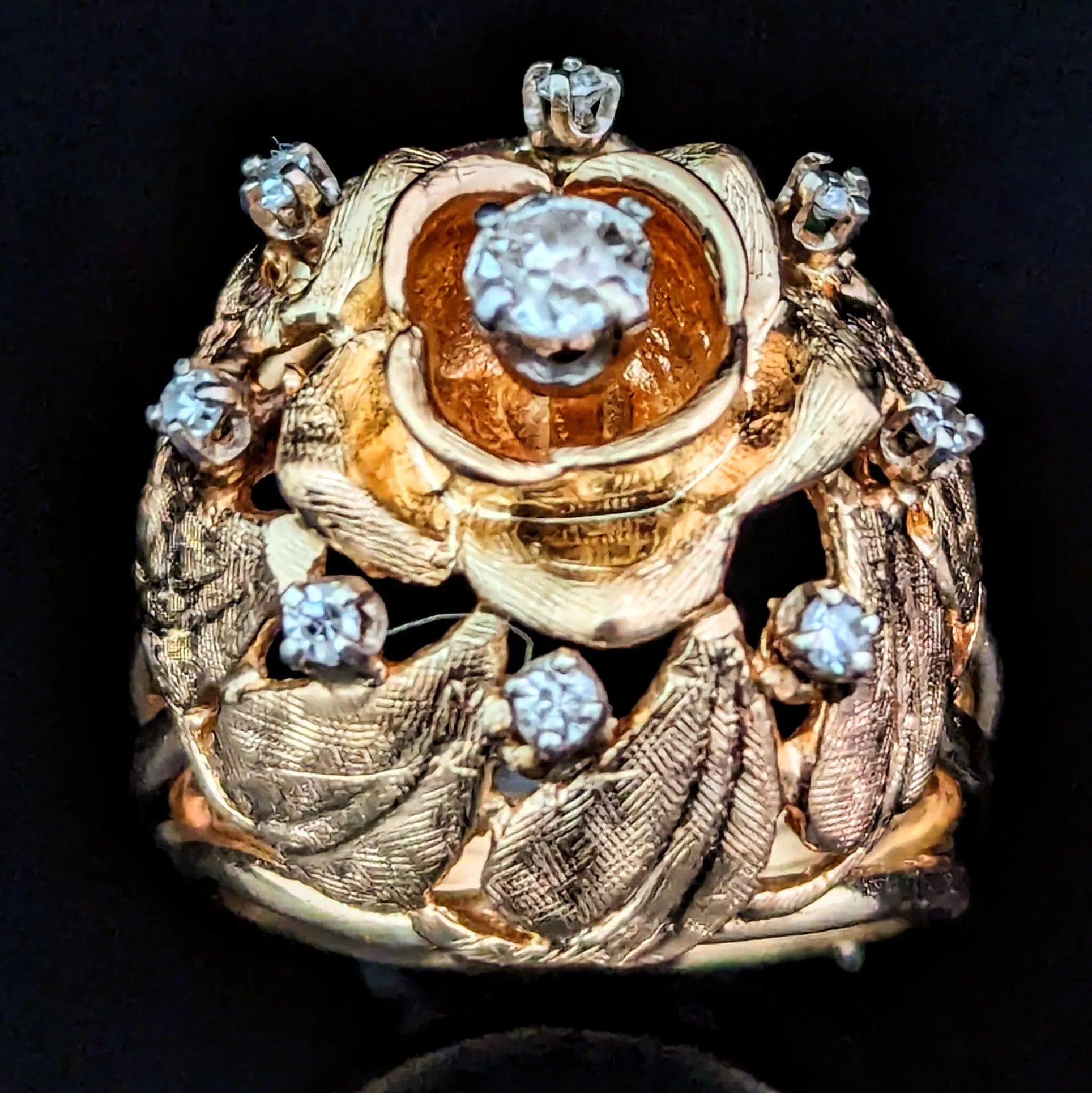 The Amboise - 1960s Diamond 14k Gold Floral Dome Cocktail Ring