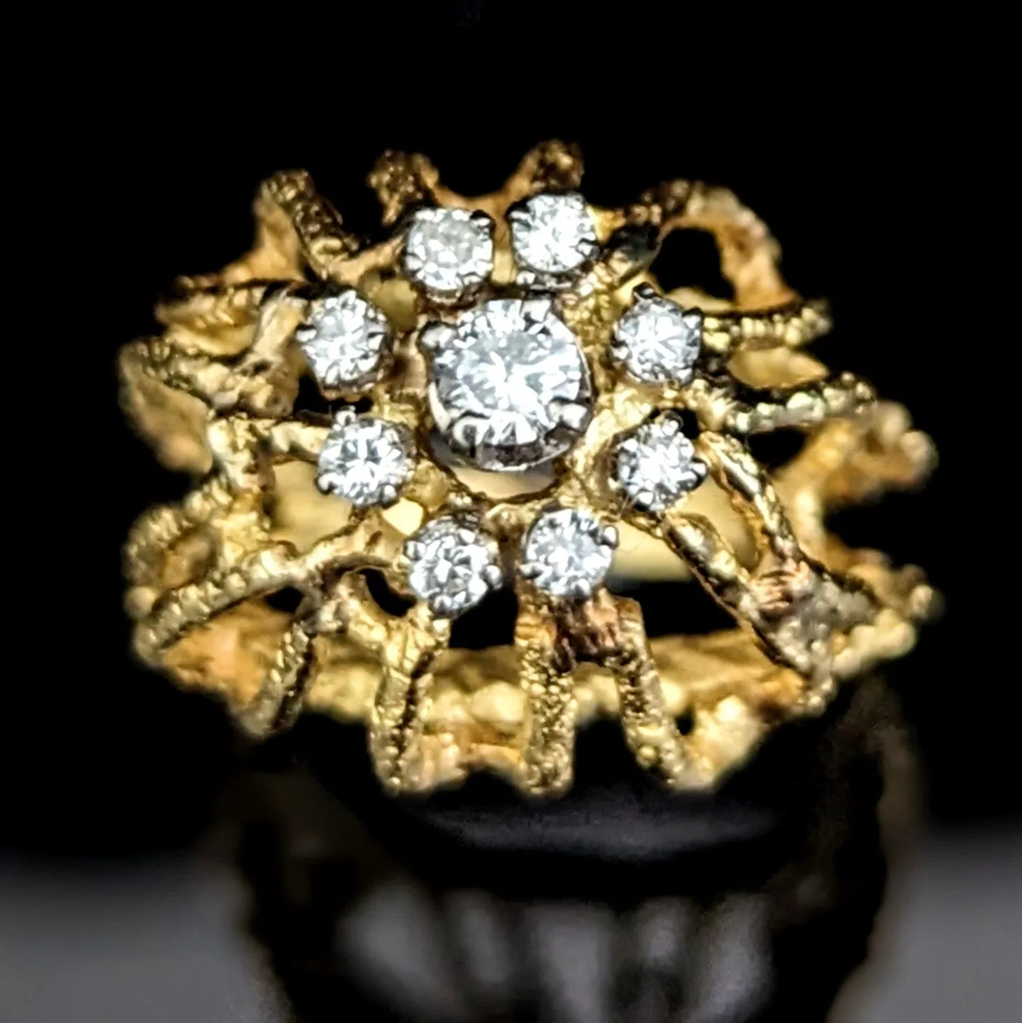 The Manteo - Vintage Diamonds 18k Yellow Gold Cocktail Ring c.1960s