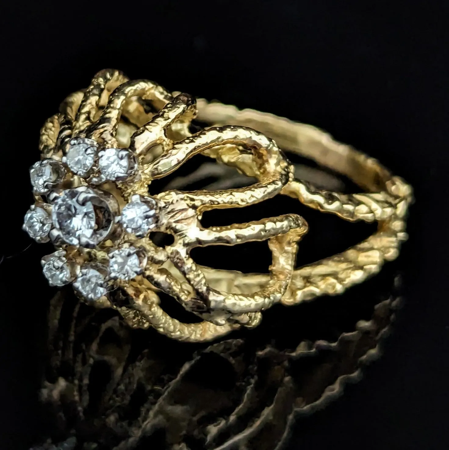 The Manteo - Vintage Diamonds 18k Yellow Gold Cocktail Ring c.1960s