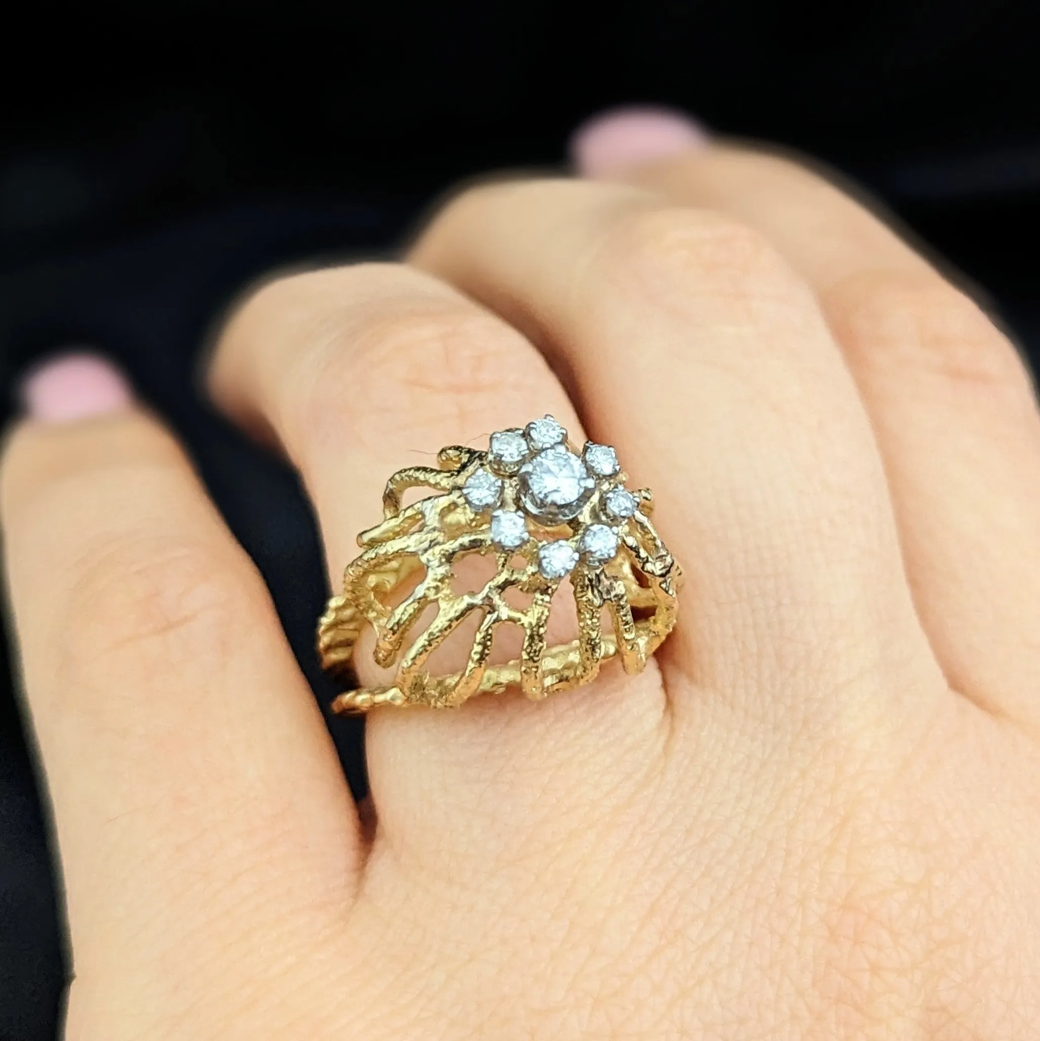 The Manteo - Vintage Diamonds 18k Yellow Gold Cocktail Ring c.1960s