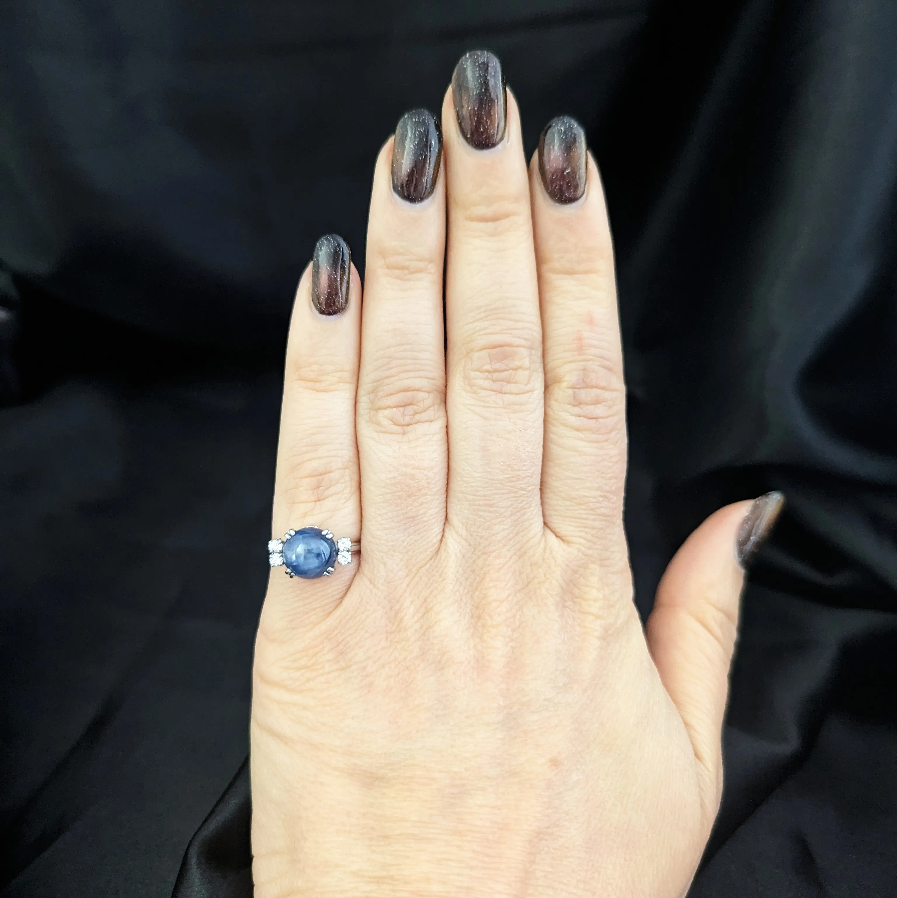 The Meredith - 1950s GIA Unheated 6ct Star Sapphire Diamonds Palladium Ring