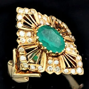 The Otranto - Vintage Emerald Diamond 14k Gold Cocktail Ring