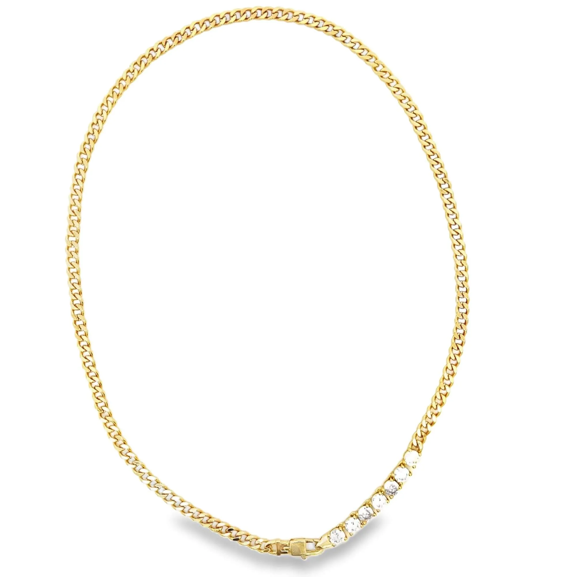 Thin Cuban Link Tennis Finish Necklace (H281/I48A)