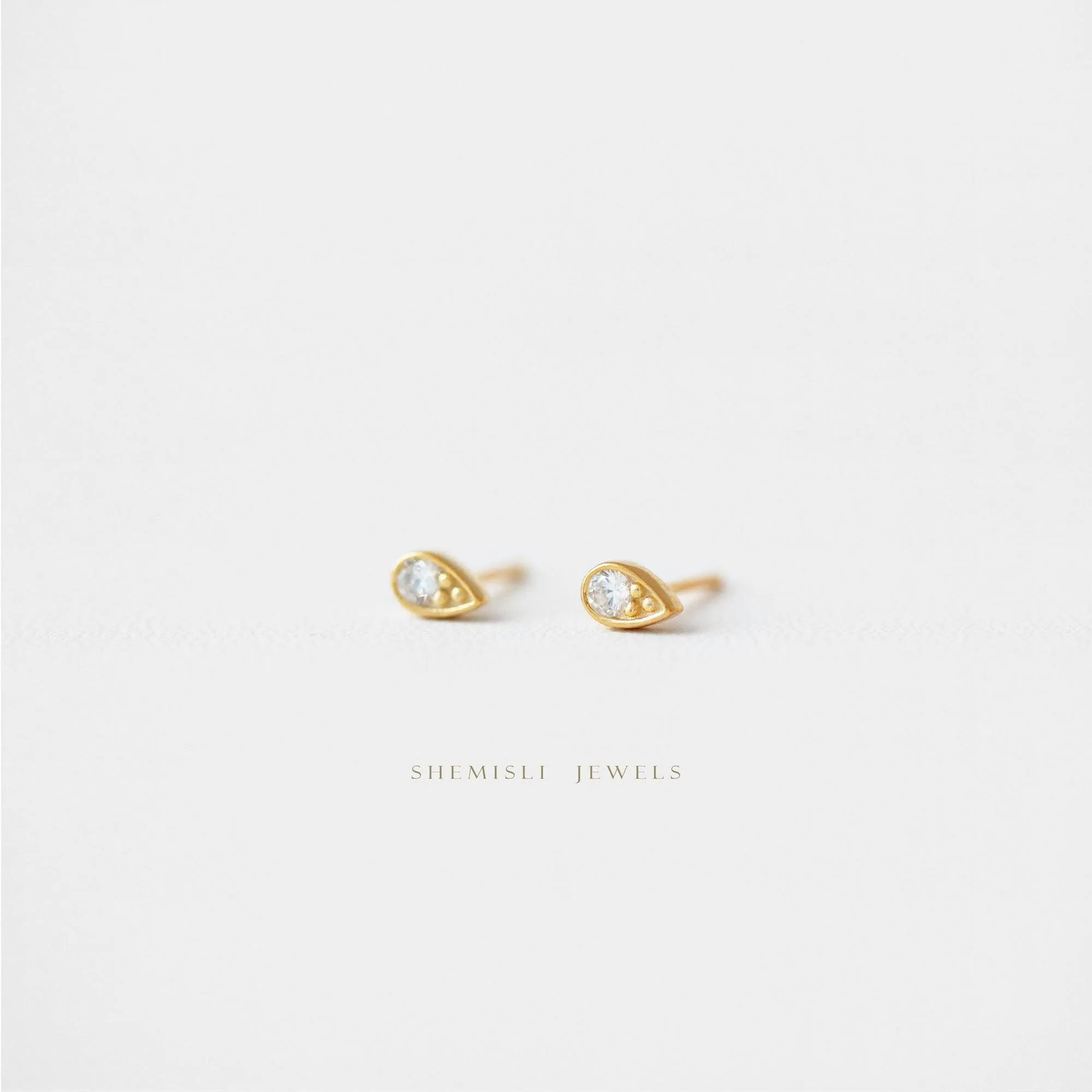 Tiny CZ stone Teardrop Studs, Gold, Silver SHEMISLI - SS140