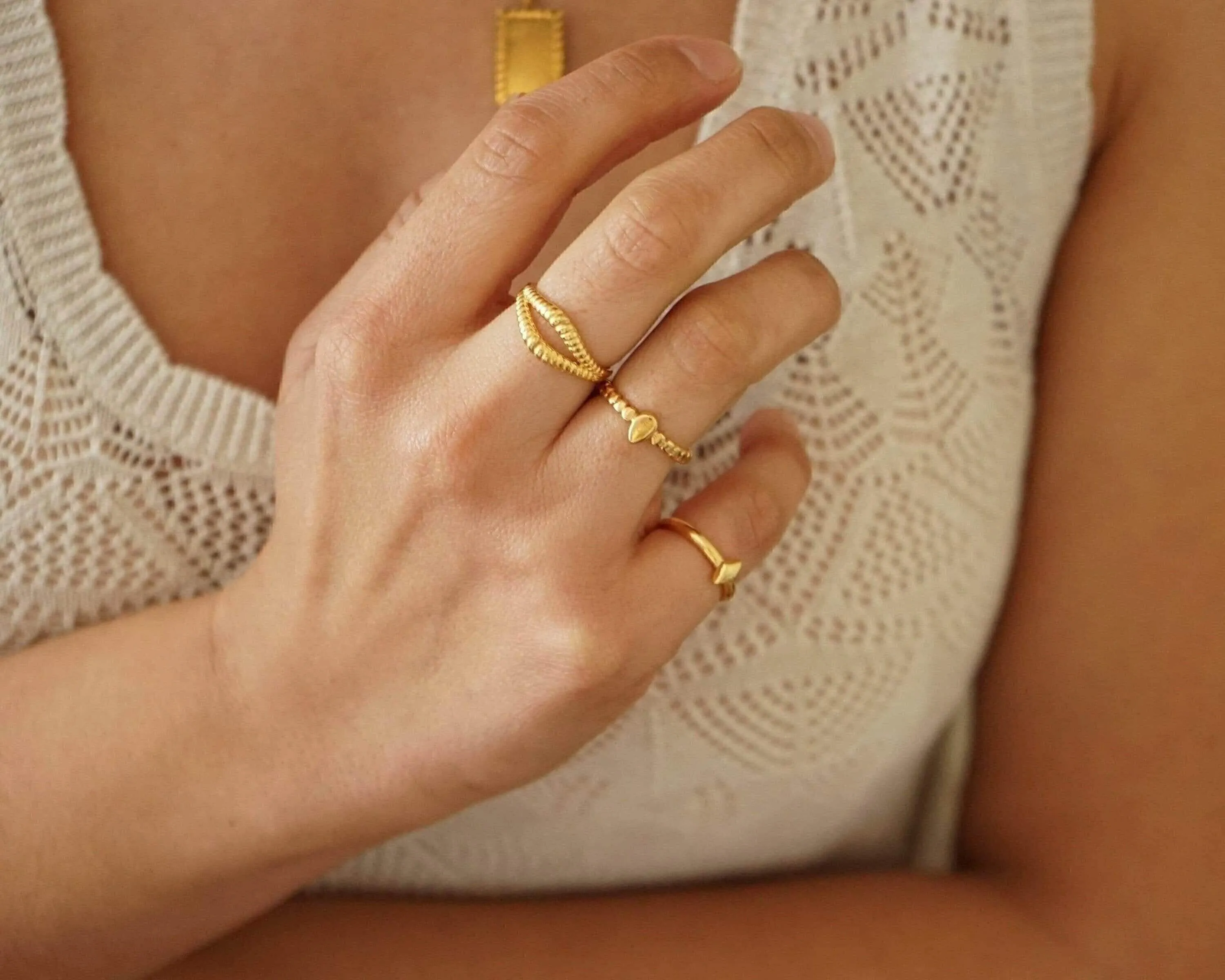 Tiny Gold Slim Band Pinky Pebble Ring