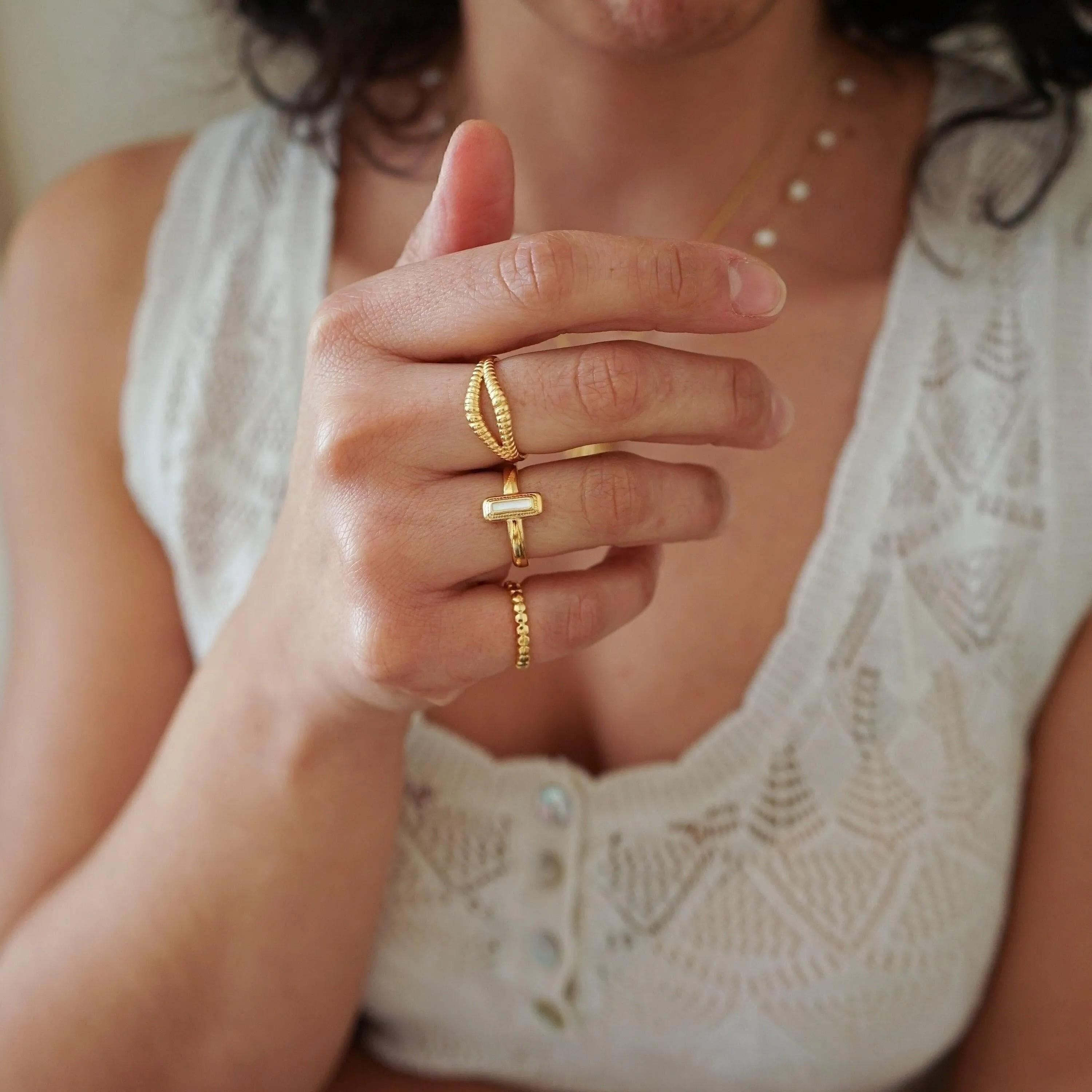 Tiny Gold Slim Band Pinky Pebble Ring