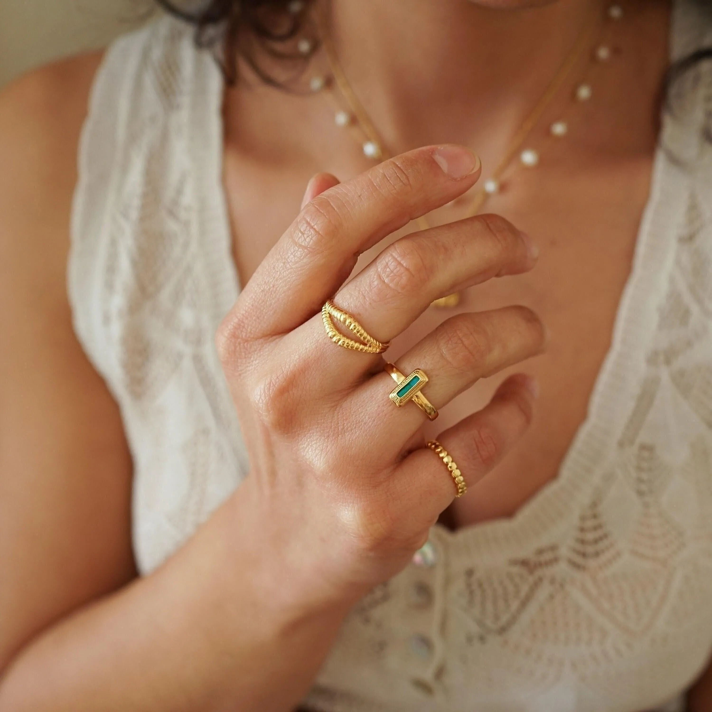 Tiny Gold Slim Band Pinky Pebble Ring