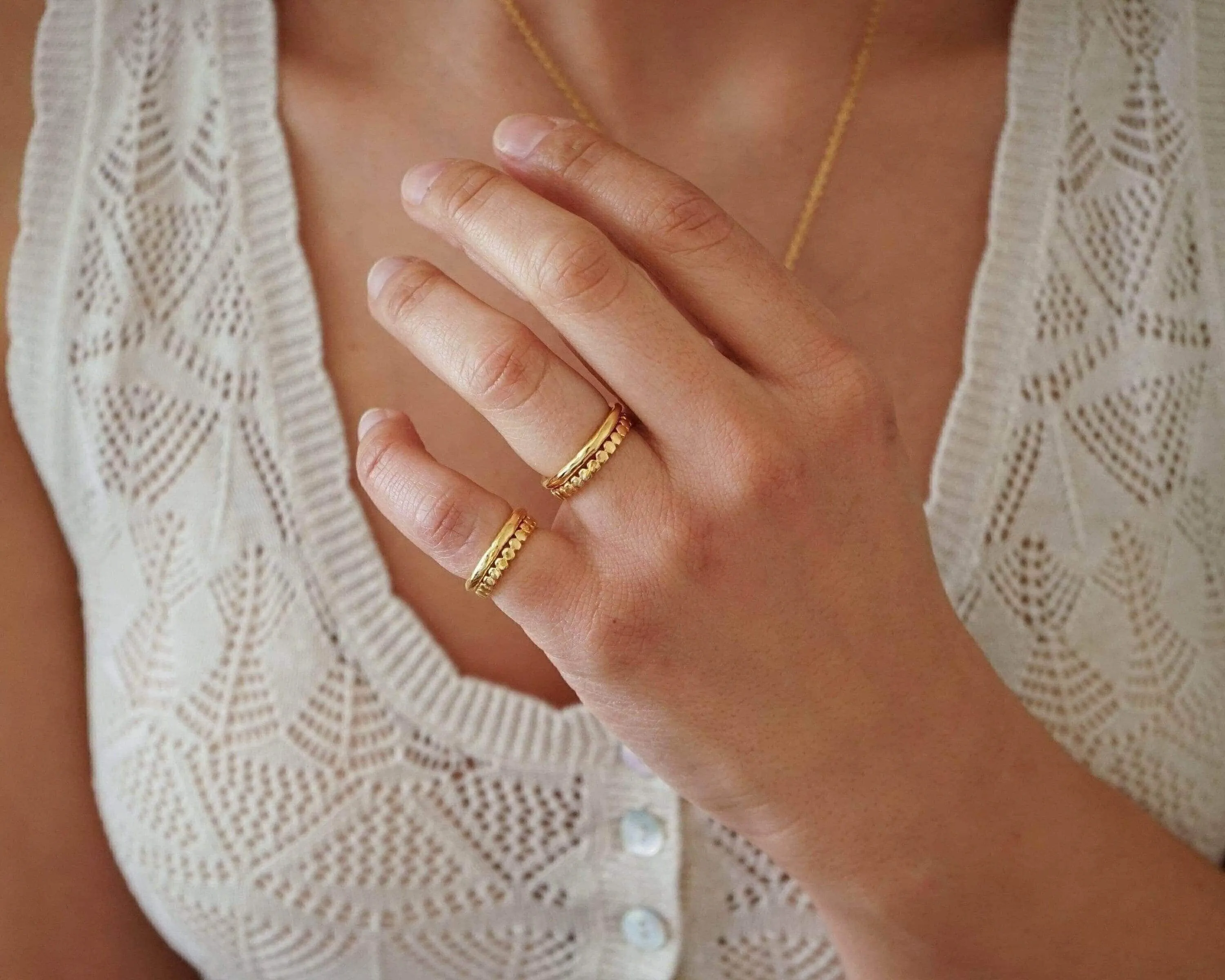 Tiny Gold Slim Band Pinky Pebble Ring