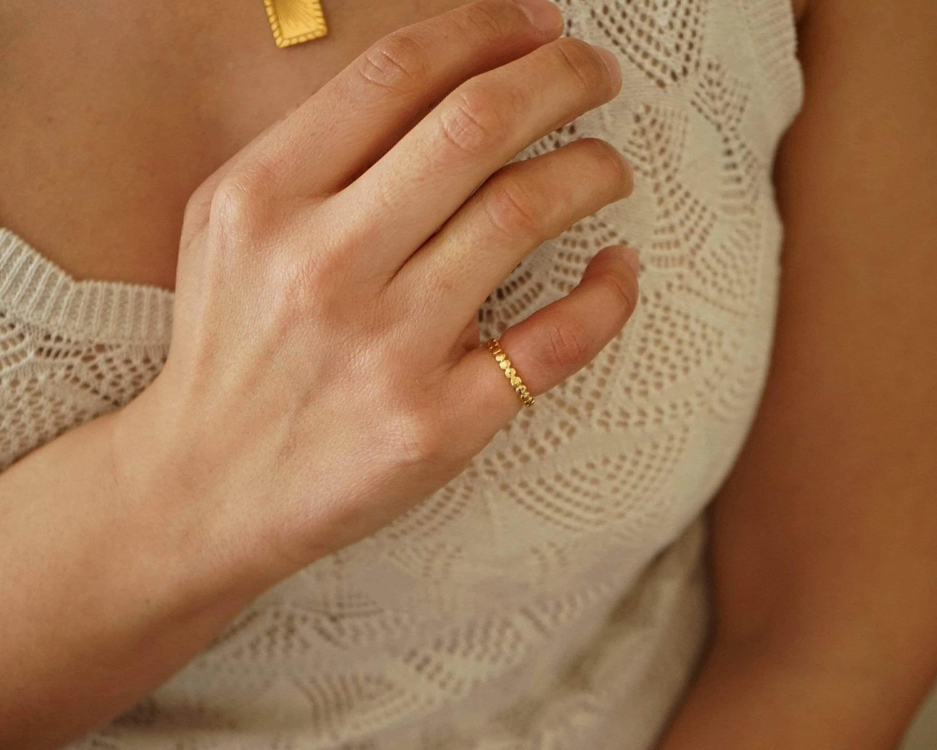 Tiny Gold Slim Band Pinky Pebble Ring