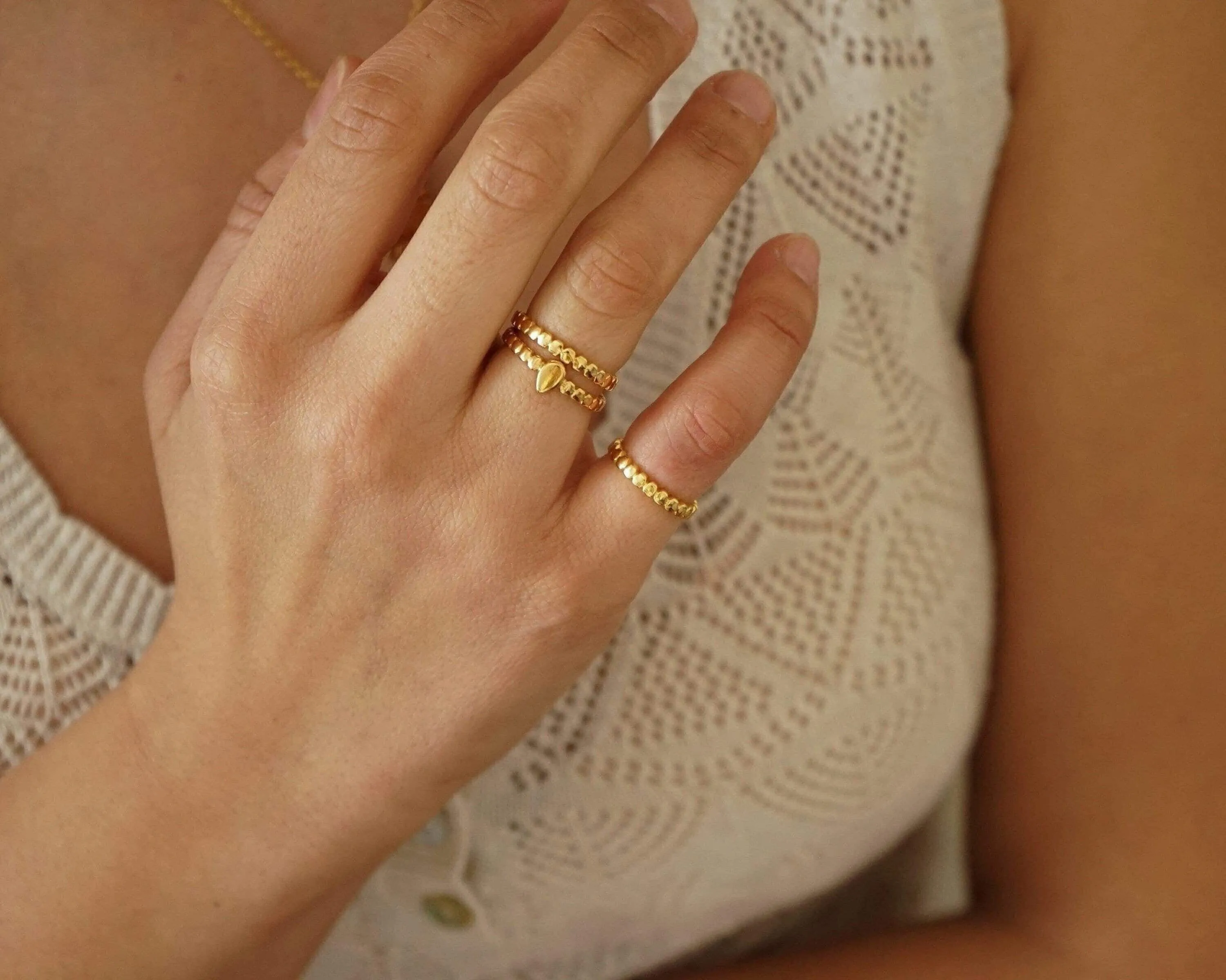 Tiny Gold Slim Band Pinky Pebble Ring