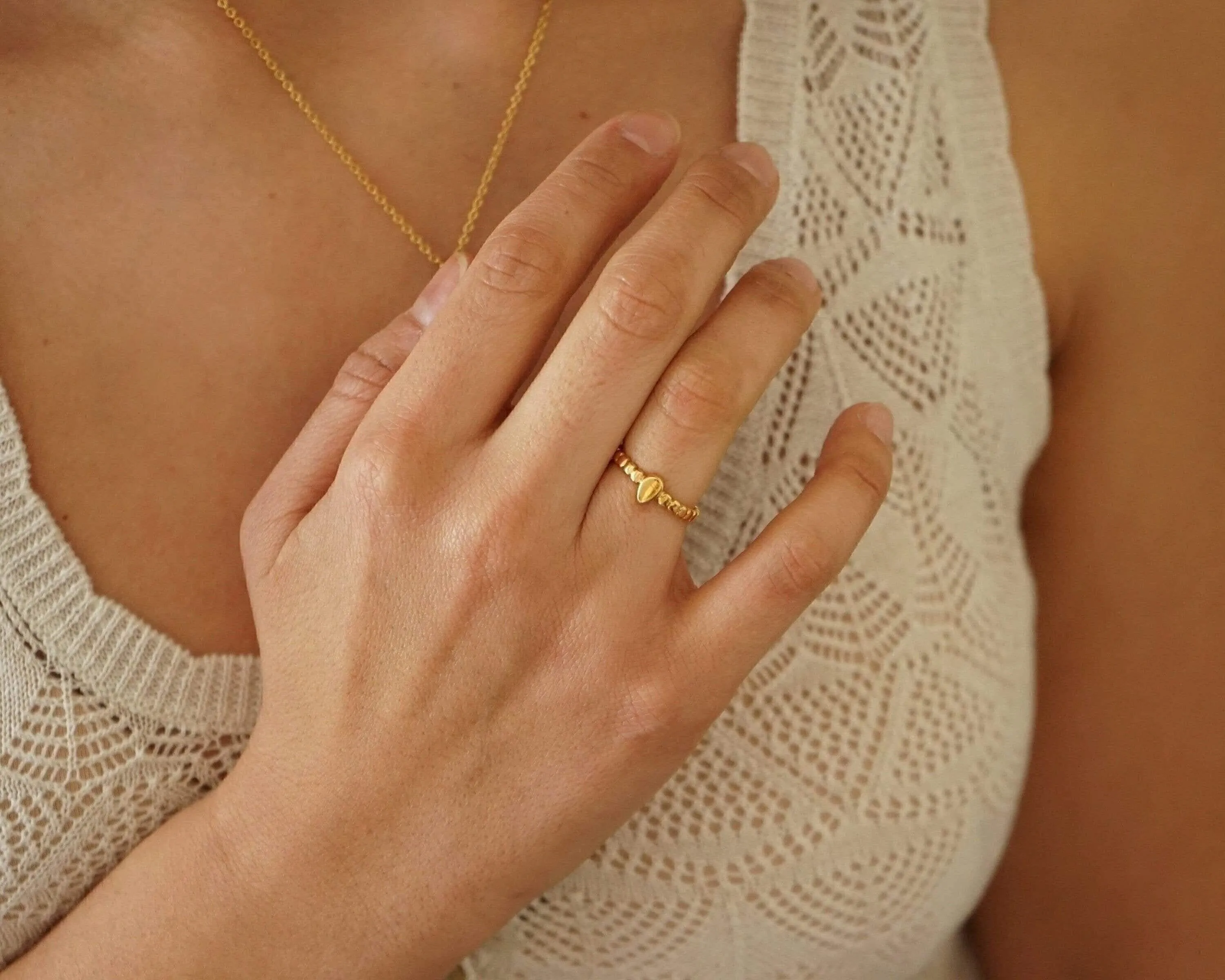 Tiny Gold Slim Band Pinky Pebble Ring