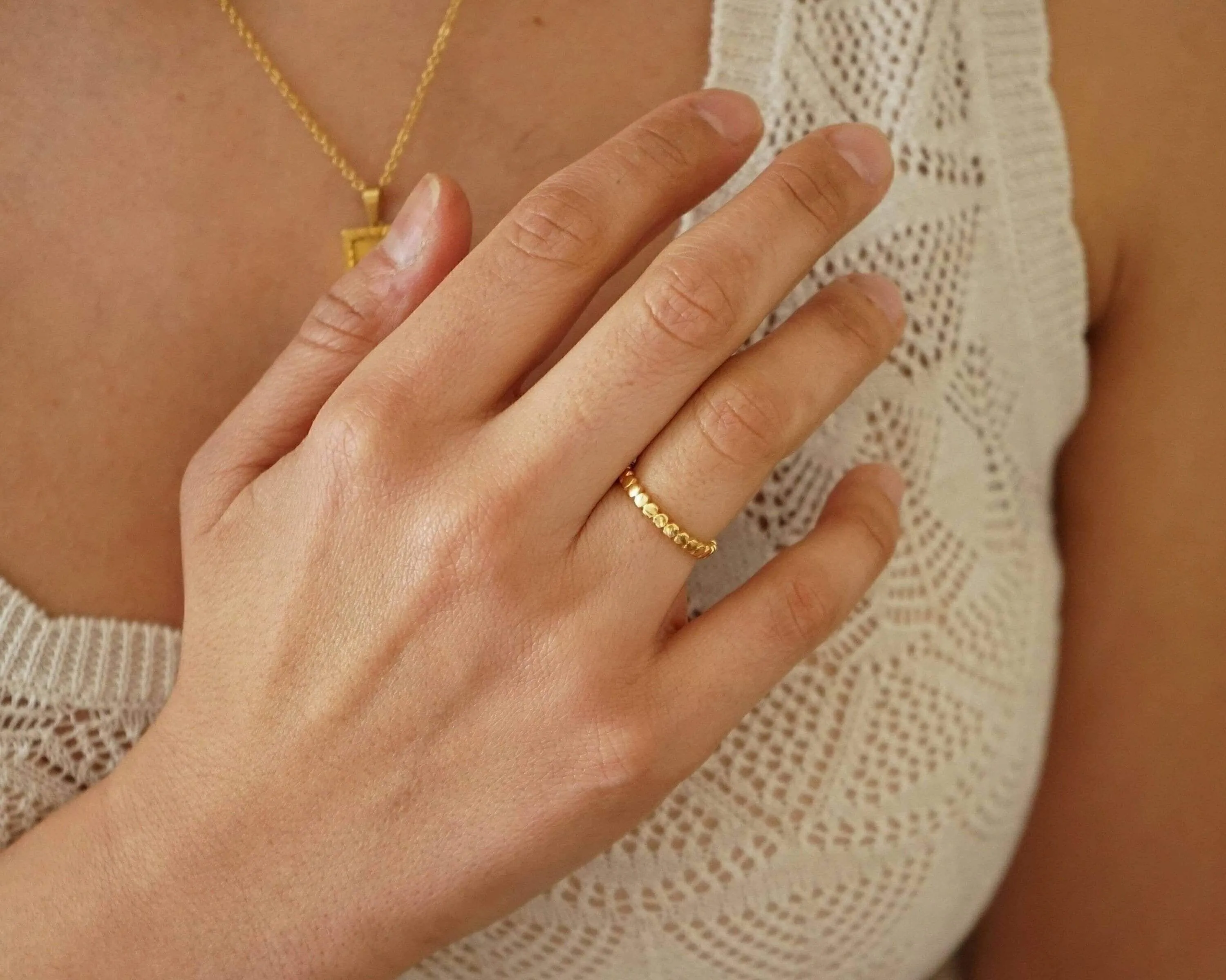 Tiny Gold Slim Band Pinky Pebble Ring